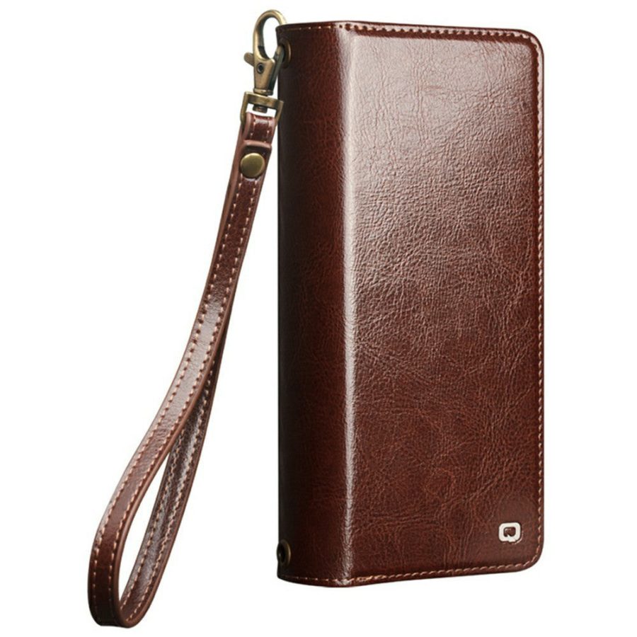 6601221855A-17 QIALINO Business Style For Samsung Galaxy S26 Ultra Case Genuine Leather Detachable 2-in-1 Wallet Flip Phone Cover with Shoulder Strap & Wrist Strap