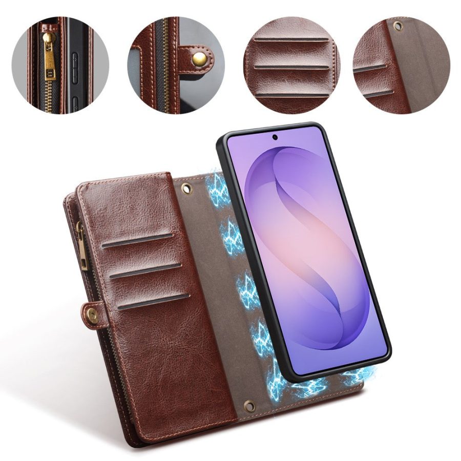 6601221855A-2 QIALINO Business Style For Samsung Galaxy S26 Ultra Case Genuine Leather Detachable 2-in-1 Wallet Flip Phone Cover with Shoulder Strap & Wrist Strap