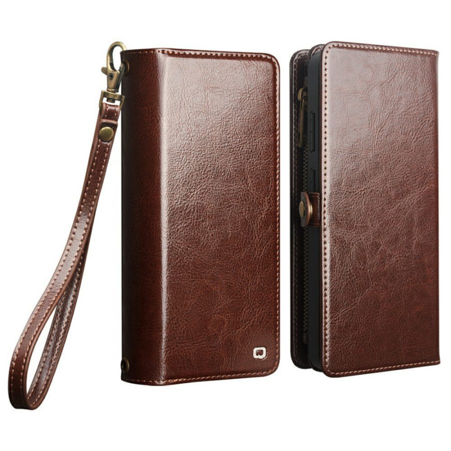 6601221855A-3 QIALINO Business Style For Samsung Galaxy S26 Ultra Case Genuine Leather Detachable 2-in-1 Wallet Flip Phone Cover with Shoulder Strap & Wrist Strap
