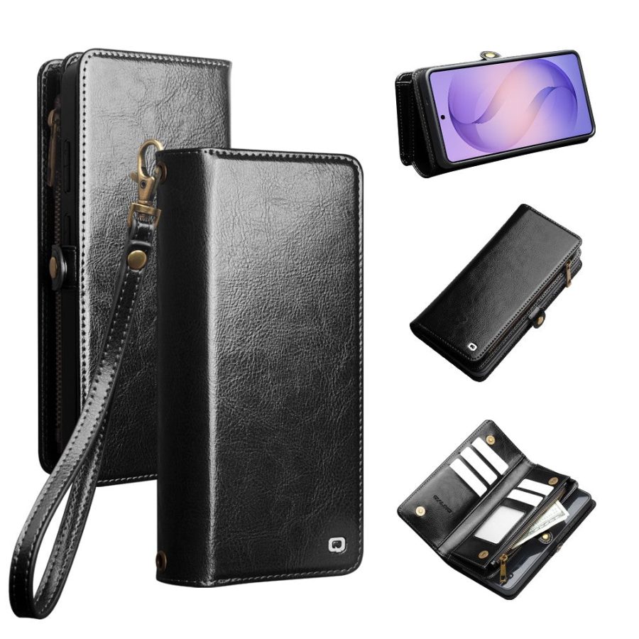 6601221855B-1 QIALINO Business Style For Samsung Galaxy S26 Ultra Case Genuine Leather Detachable 2-in-1 Wallet Flip Phone Cover with Shoulder Strap & Wrist Strap