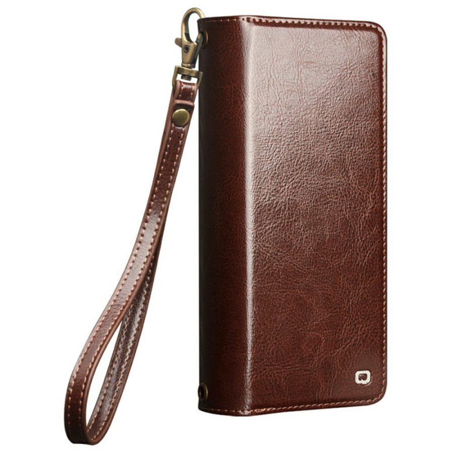 6601221856A-17 QIALINO Business Style For Samsung Galaxy S25 Ultra Case Genuine Leather Detachable 2-in-1 Wallet Flip Phone Cover with Shoulder Strap & Wrist Strap