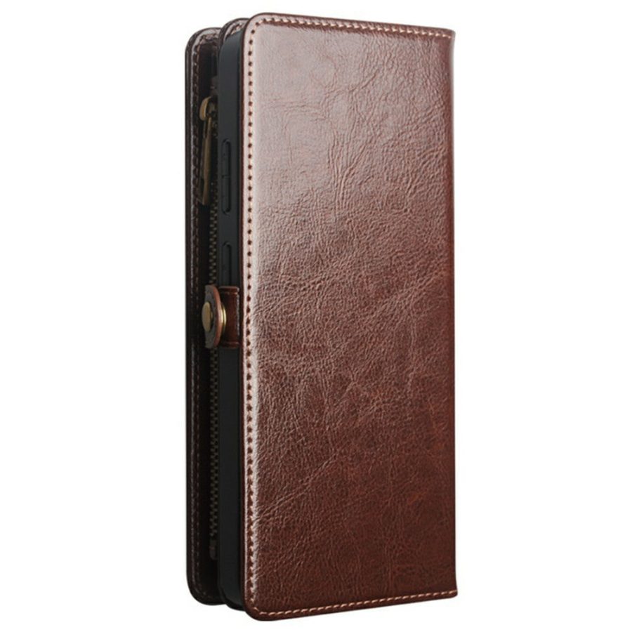 6601221856A-18 QIALINO Business Style For Samsung Galaxy S25 Ultra Case Genuine Leather Detachable 2-in-1 Wallet Flip Phone Cover with Shoulder Strap & Wrist Strap