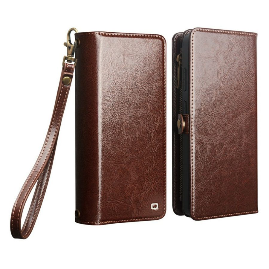 6601221856A-4 QIALINO Business Style For Samsung Galaxy S25 Ultra Case Genuine Leather Detachable 2-in-1 Wallet Flip Phone Cover with Shoulder Strap & Wrist Strap