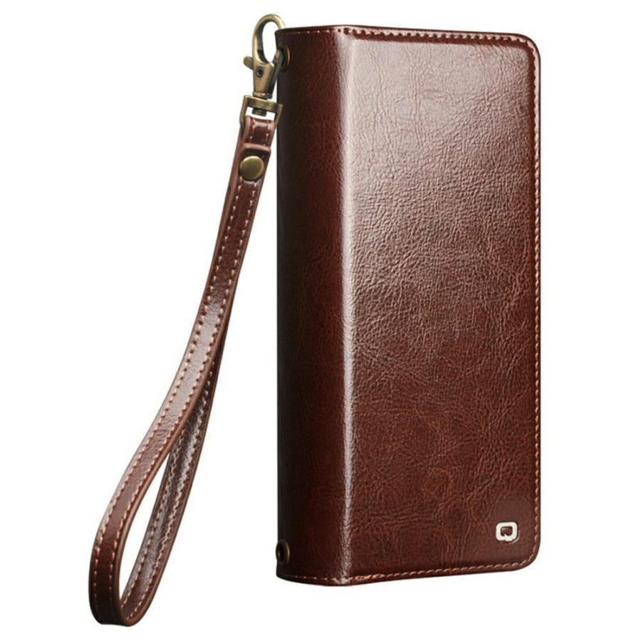 6601221857A-17 QIALINO Business Style iPhone 17 Pro Max Case Genuine Leather Detachable 2-in-1 Wallet Flip Phone Cover with Shoulder Strap & Wrist Strap