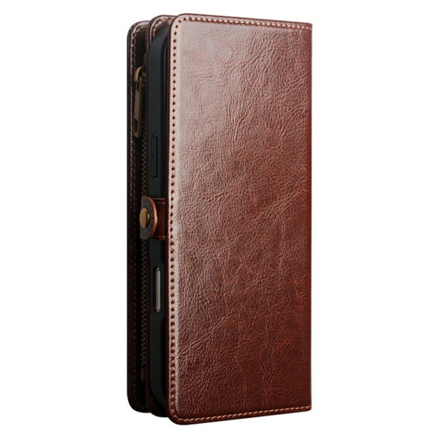 6601221857A-18 QIALINO Business Style iPhone 17 Pro Max Case Genuine Leather Detachable 2-in-1 Wallet Flip Phone Cover with Shoulder Strap & Wrist Strap