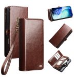 QIALINO Business Style iPhone 17 Pro Max Case Genuine Leather Detachable 2-in-1 Wallet Flip Phone Cover with Shoulder Strap & Wrist Strap