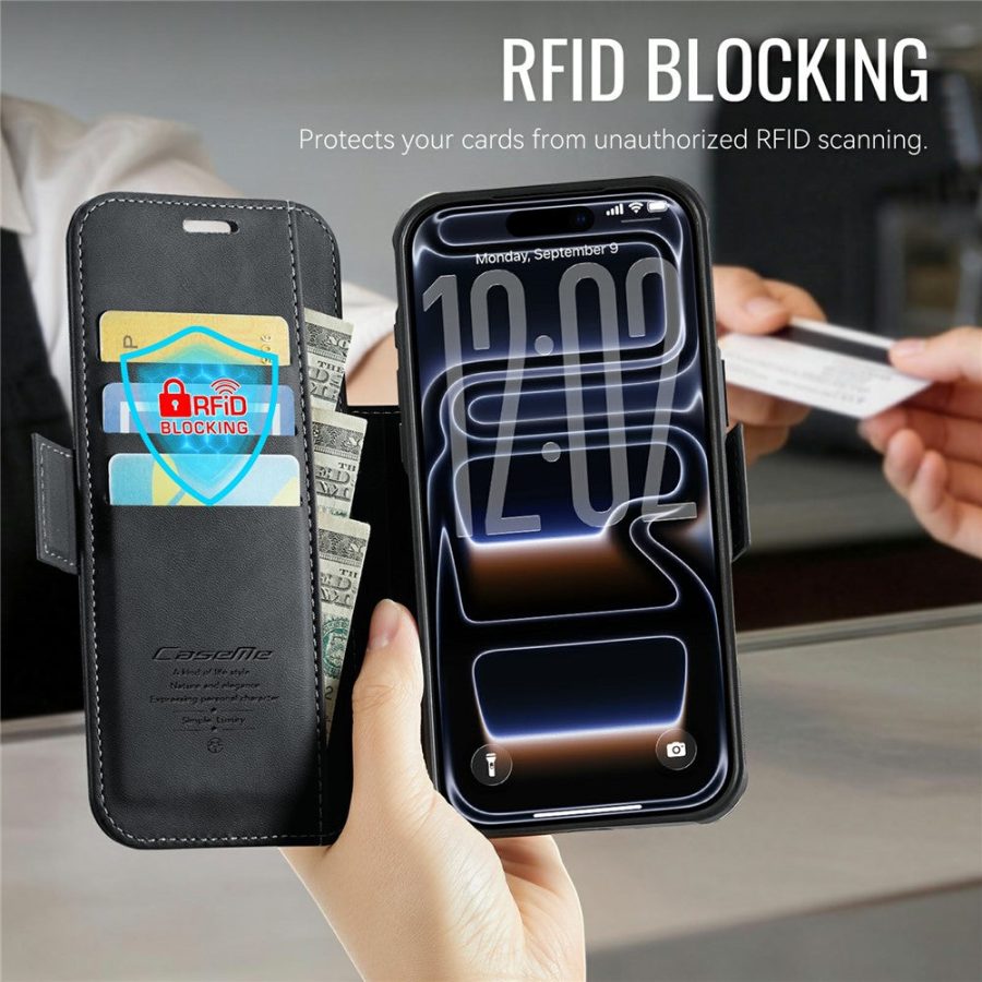 CASEME For iPhone 17 Pro Max Case RFID Blocking Wallet Vegan Leather Flip Cover with Magnetic Support