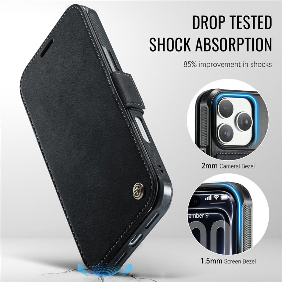 CASEME For iPhone 17 Pro Max Case RFID Blocking Wallet Vegan Leather Flip Cover with Magnetic Support