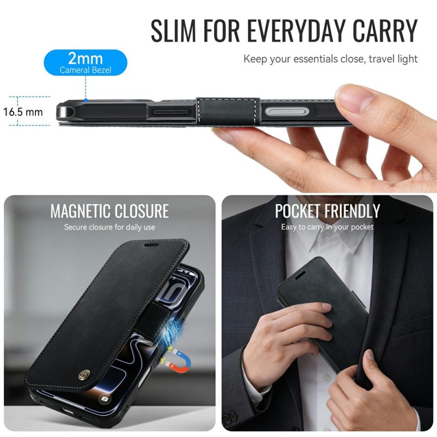 CASEME For iPhone 17 Pro Max Case RFID Blocking Wallet Vegan Leather Flip Cover with Magnetic Support