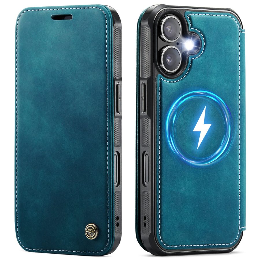 CASEME For iPhone 16 Case RFID Blocking Wallet Vegan Leather Flip Cover with Magnetic Support