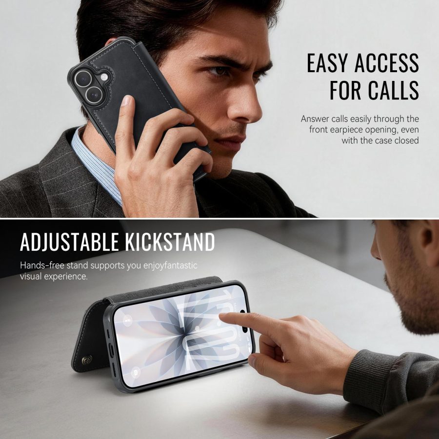 CASEME For iPhone 16 Case RFID Blocking Wallet Vegan Leather Flip Cover with Magnetic Support