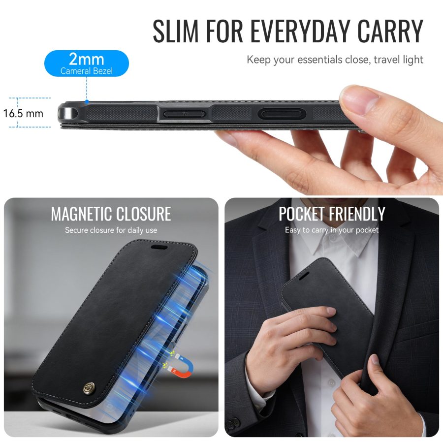 CASEME For iPhone 16 Case RFID Blocking Wallet Vegan Leather Flip Cover with Magnetic Support