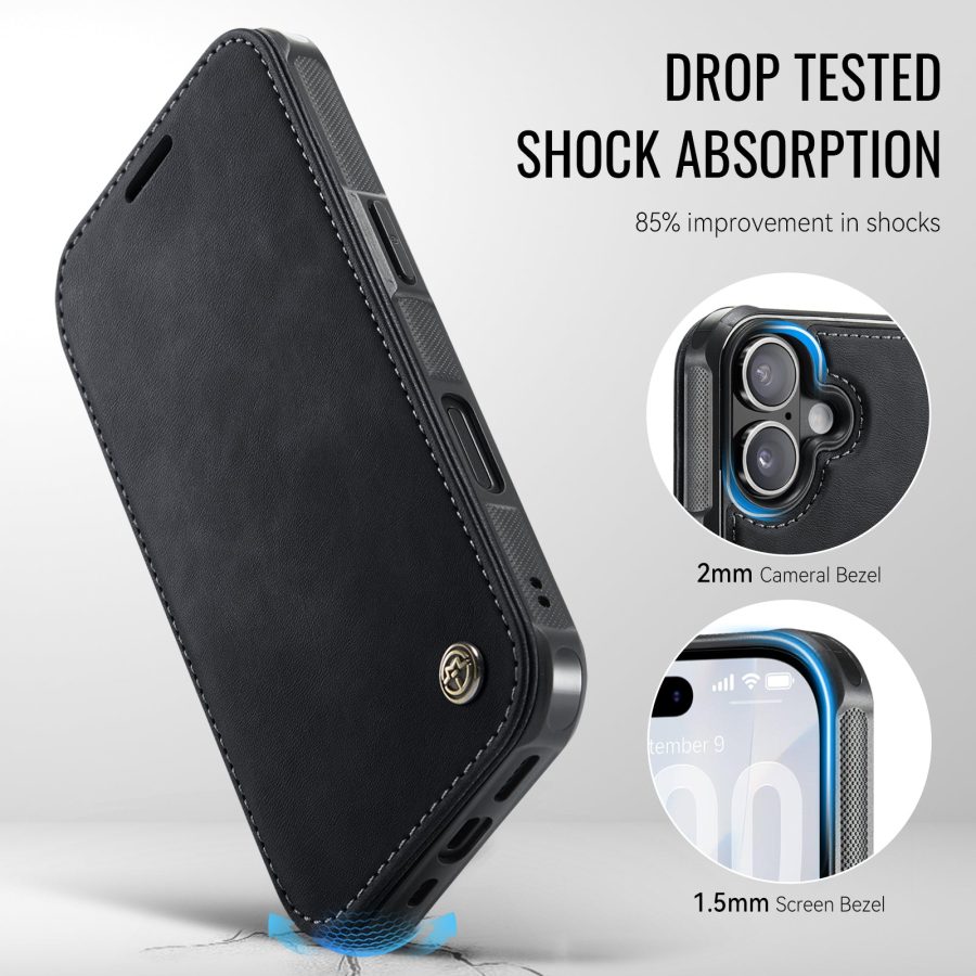 CASEME For iPhone 17 Case RFID Blocking Wallet Vegan Leather Flip Cover with Magnetic Support