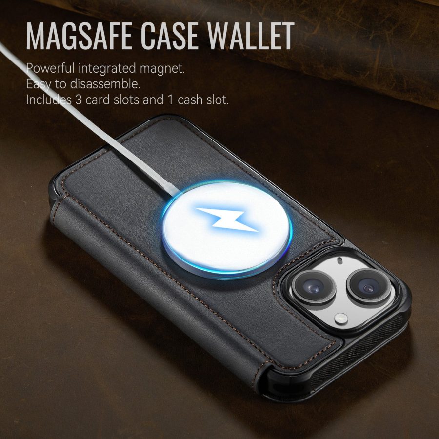 CASEME For iPhone 13 Case RFID Blocking Wallet Vegan Leather Flip Cover with Magnetic Support