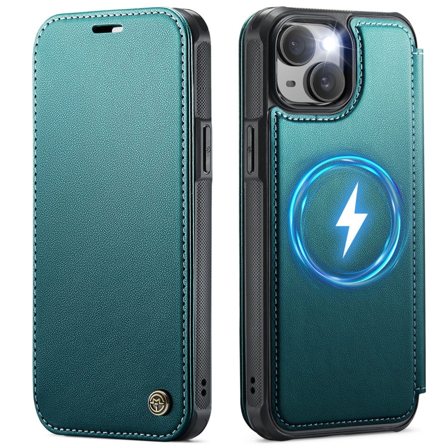 CASEME For iPhone 14 Case RFID Blocking Wallet Vegan Leather Flip Cover with Magnetic Support