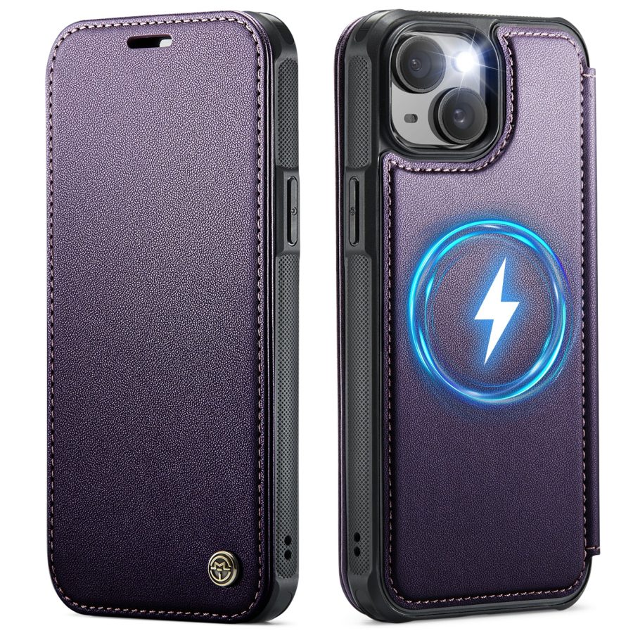 CASEME For iPhone 14 Case RFID Blocking Wallet Vegan Leather Flip Cover with Magnetic Support