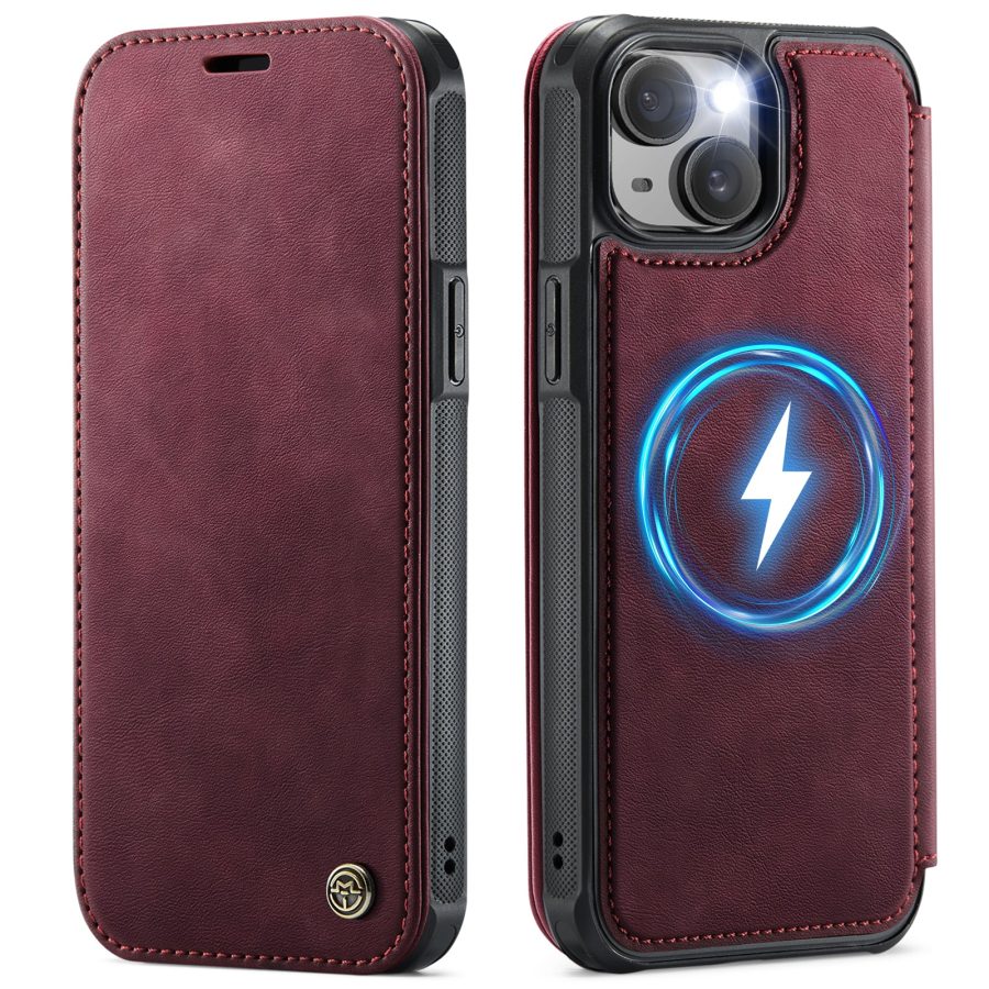 CASEME For iPhone 15 Case RFID Blocking Wallet Vegan Leather Flip Cover with Magnetic Support
