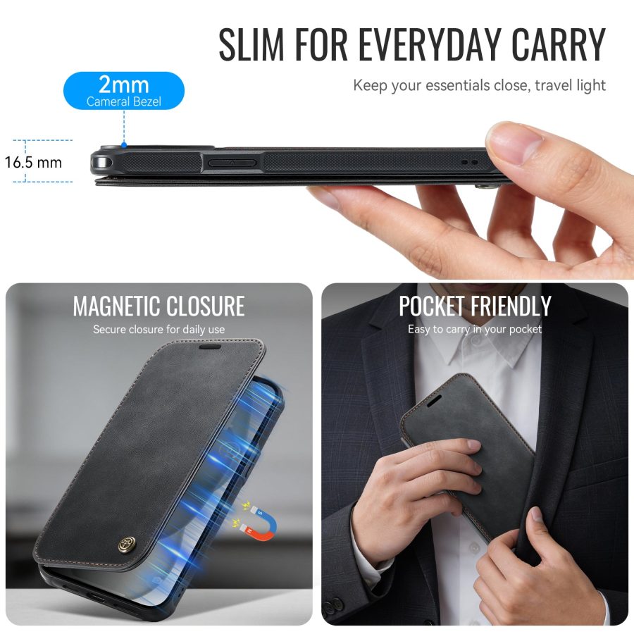 CASEME For iPhone 15 Case RFID Blocking Wallet Vegan Leather Flip Cover with Magnetic Support
