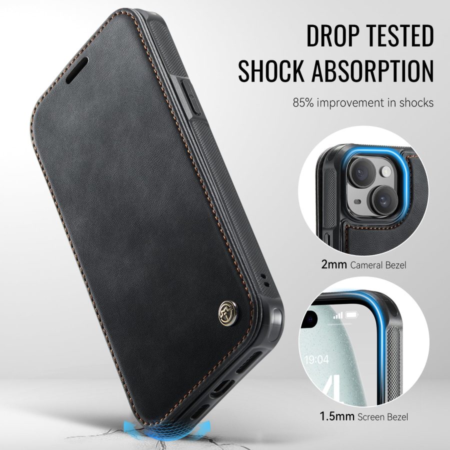 CASEME For iPhone 15 Plus / iPhone 14 Plus Case RFID Blocking Wallet Vegan Leather Flip Cover with Magnetic Support