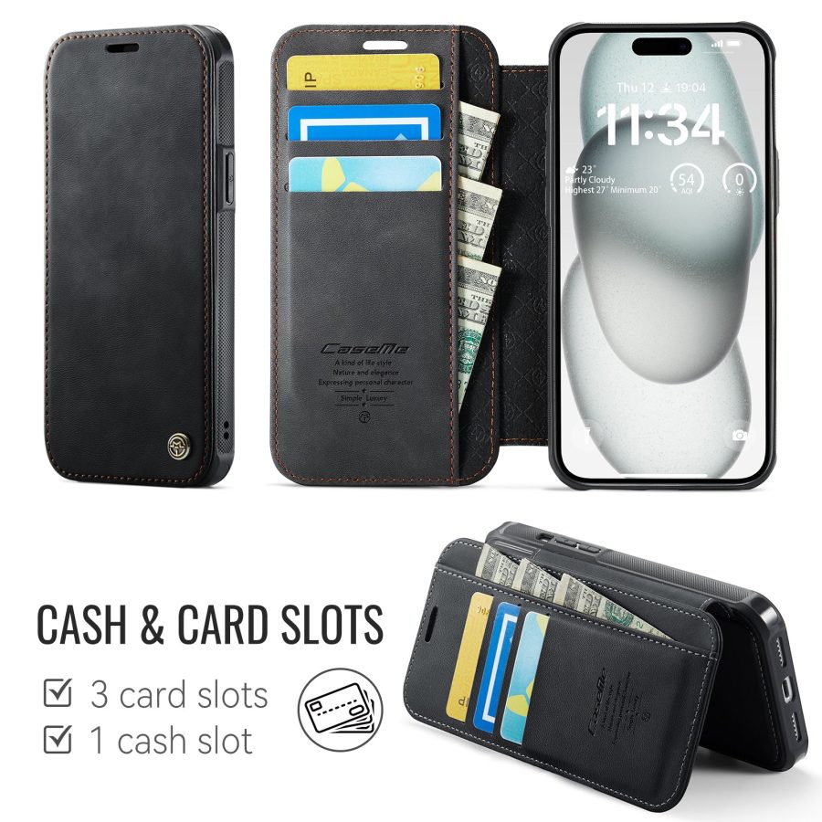 CASEME For iPhone 12 Pro / iPhone 12 Case RFID Blocking Wallet Vegan Leather Flip Cover with Magnetic Support