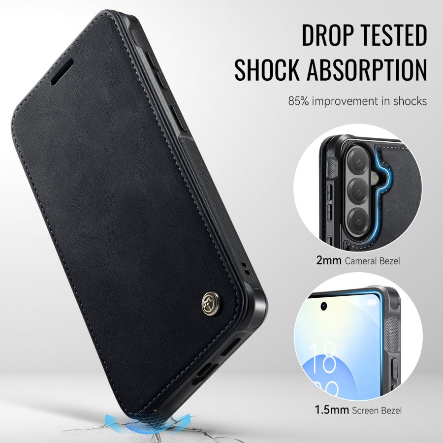 6601222833B-7 CASEME For Samsung Galaxy S26 Case RFID Blocking Wallet Vegan Leather Flip Cover with Magnetic Support