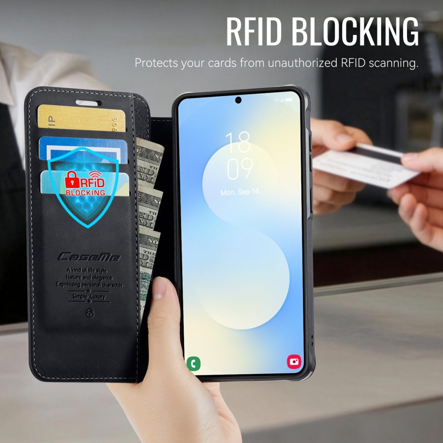 CASEME For Samsung Galaxy S25+ / Galaxy S24+ Case RFID Blocking Wallet Vegan Leather Flip Cover with Magnetic Support