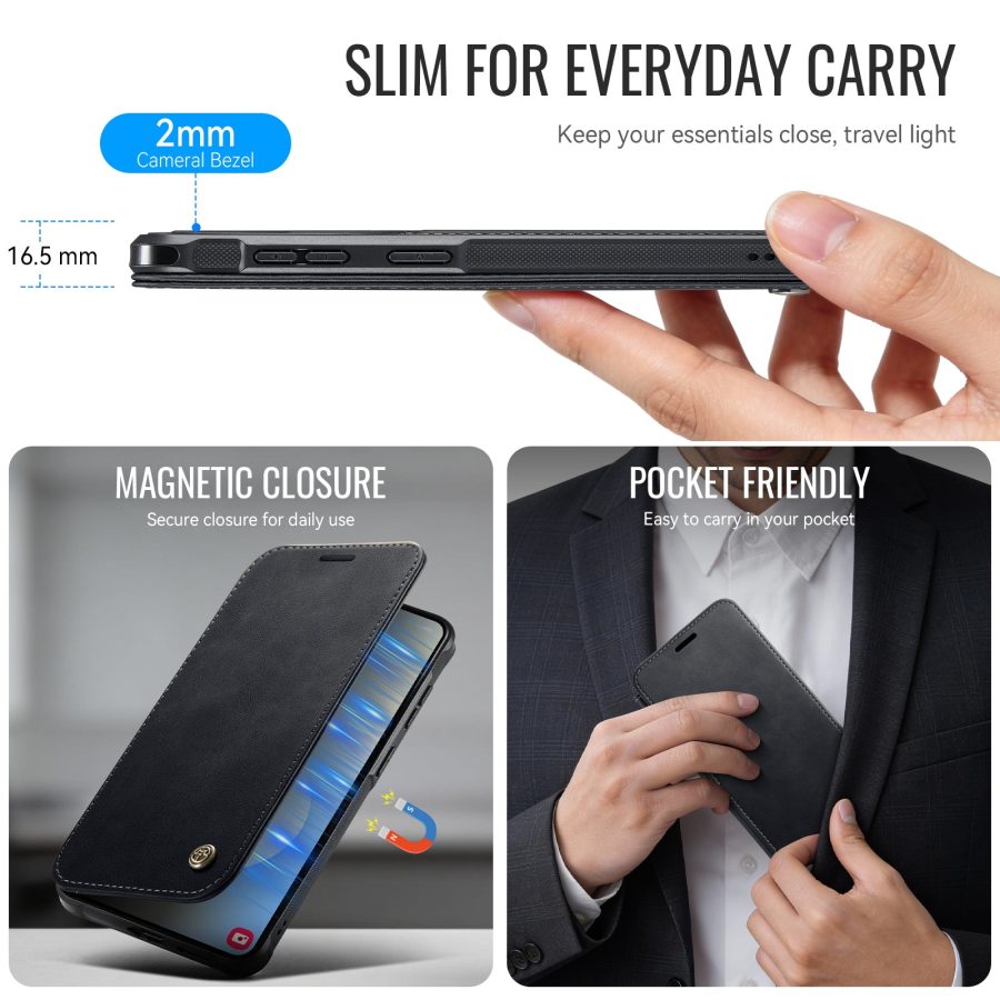 6601222841B-8 CASEME For Samsung Galaxy S25 FE Case RFID Blocking Wallet Vegan Leather Flip Cover with Magnetic Support