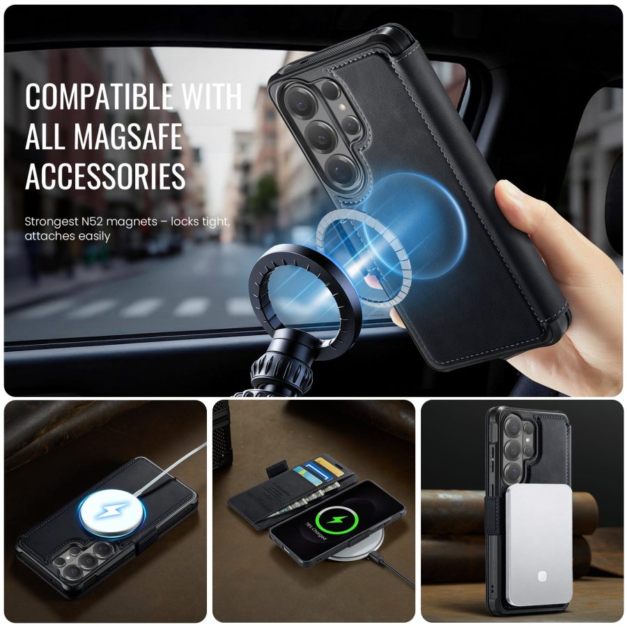 CASEME For Samsung Galaxy S23 Ultra Case RFID Blocking Wallet Vegan Leather Flip Cover with Magnetic Support