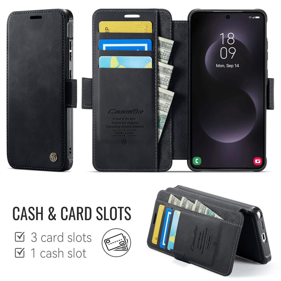 CASEME For Samsung Galaxy S24 Ultra Case RFID Blocking Wallet Vegan Leather Flip Cover with Magnetic Support