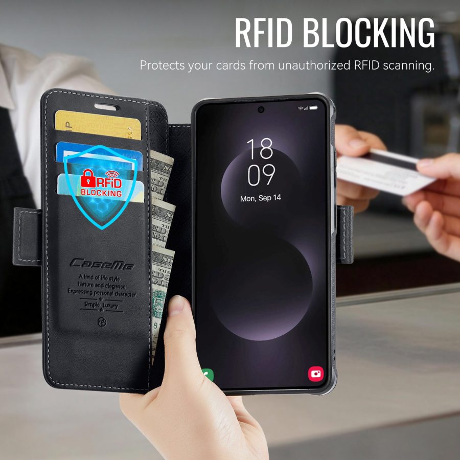CASEME For Samsung Galaxy S26 Ultra Case RFID Blocking Wallet Vegan Leather Flip Cover with Magnetic Support