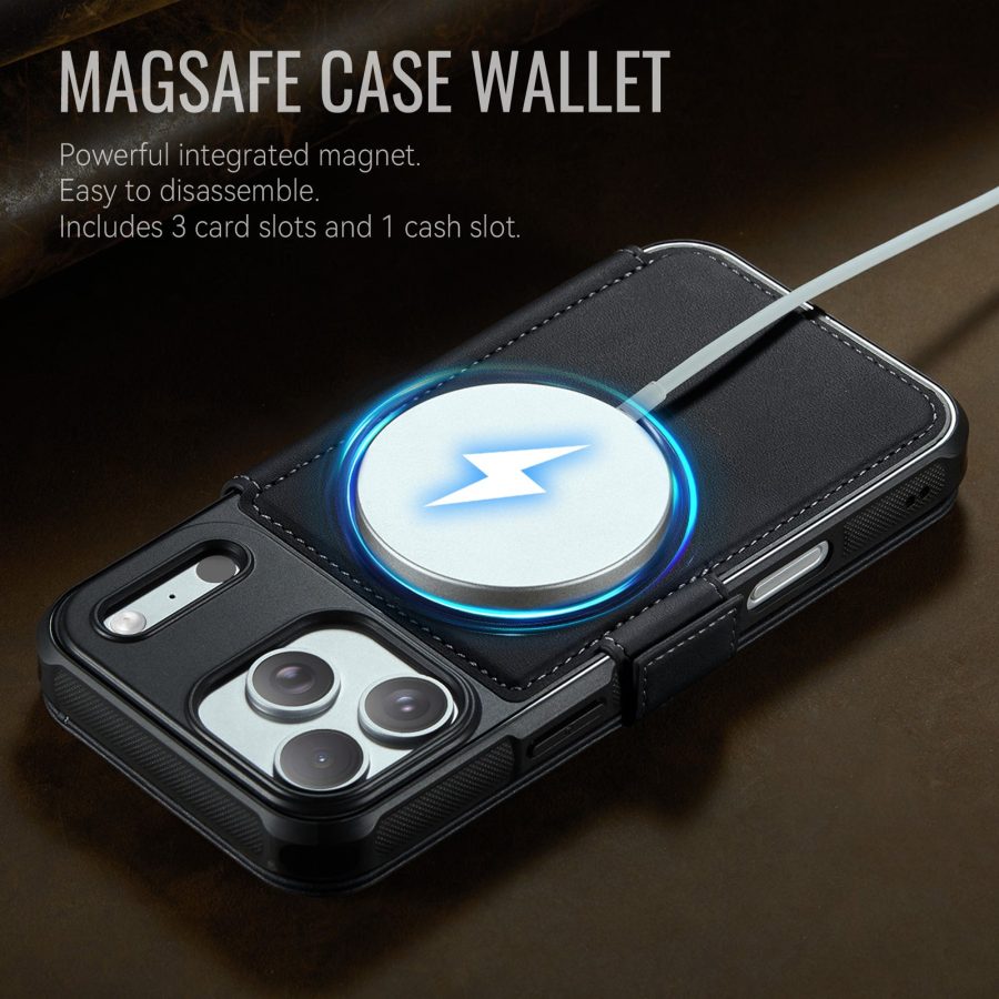CASEME For iPhone 17 Pro Case RFID Blocking Wallet Vegan Leather Flip Cover with Magnetic Support