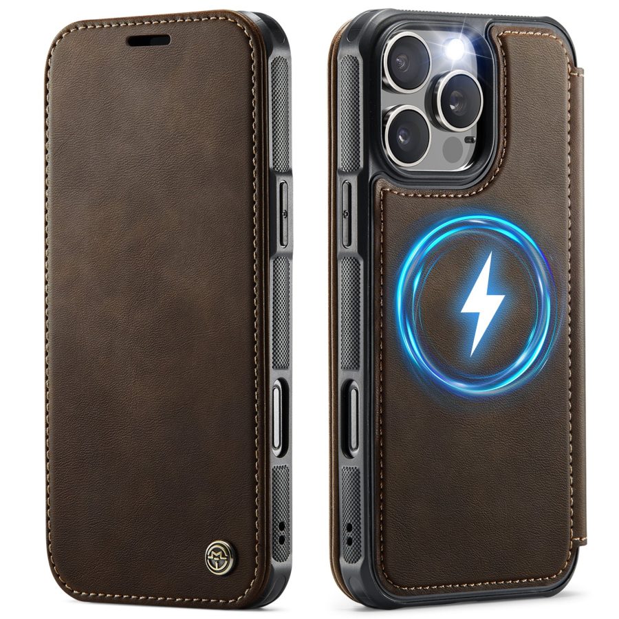 CASEME For iPhone 15 Pro Case RFID Blocking Wallet Vegan Leather Flip Cover with Magnetic Support