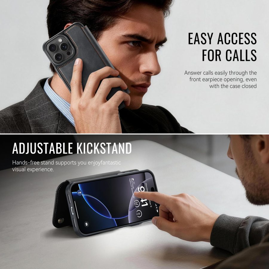 CASEME For iPhone 15 Pro Case RFID Blocking Wallet Vegan Leather Flip Cover with Magnetic Support