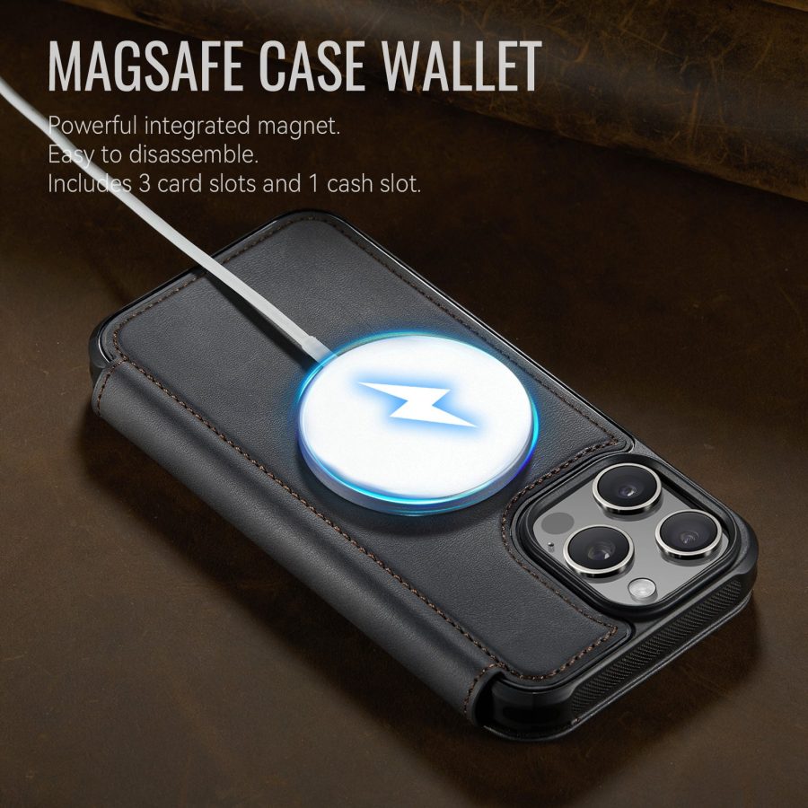 CASEME For iPhone 14 Pro Case RFID Blocking Wallet Vegan Leather Flip Cover with Magnetic Support
