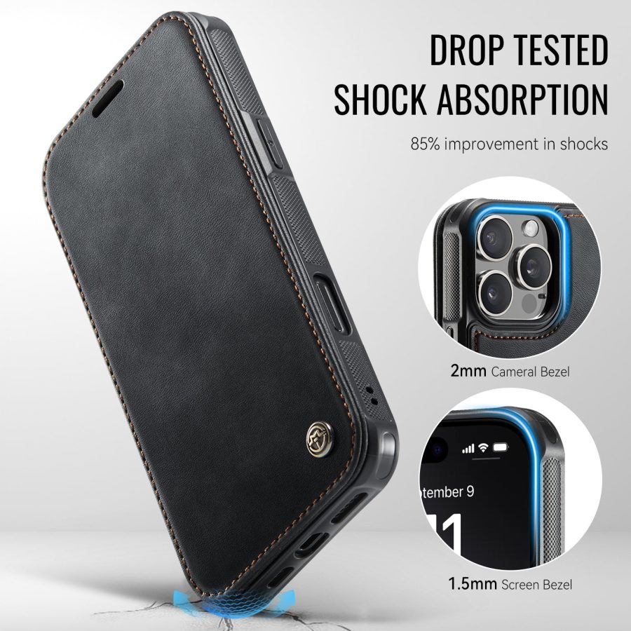 6601222856B-7 CASEME For iPhone 13 Pro Max Case RFID Blocking Wallet Vegan Leather Flip Cover with Magnetic Support
