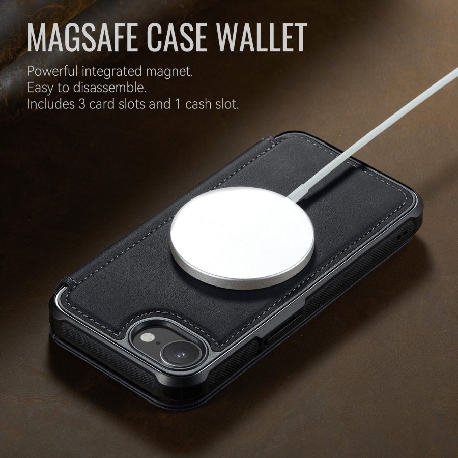 CASEME For iPhone 17e / iPhone 16e Case RFID Blocking Wallet Vegan Leather Flip Cover with Magnetic Support