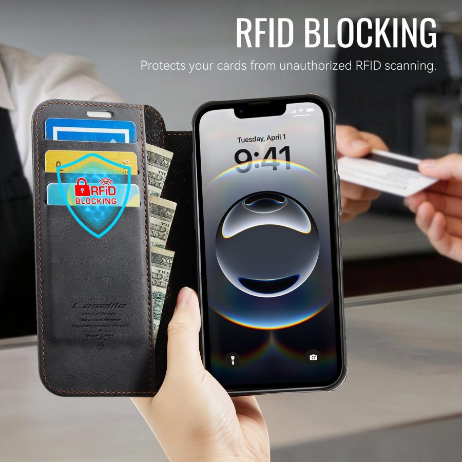 CASEME For iPhone 17e / iPhone 16e Case RFID Blocking Wallet Vegan Leather Flip Cover with Magnetic Support