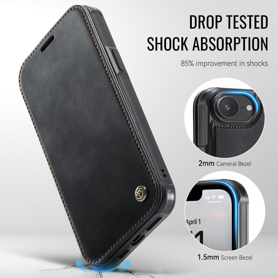 CASEME For iPhone 17e / iPhone 16e Case RFID Blocking Wallet Vegan Leather Flip Cover with Magnetic Support