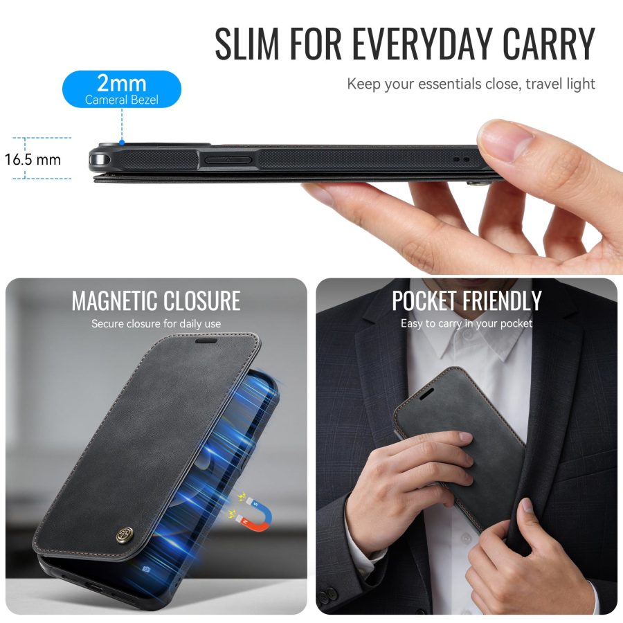 CASEME For iPhone 17e / iPhone 16e Case RFID Blocking Wallet Vegan Leather Flip Cover with Magnetic Support