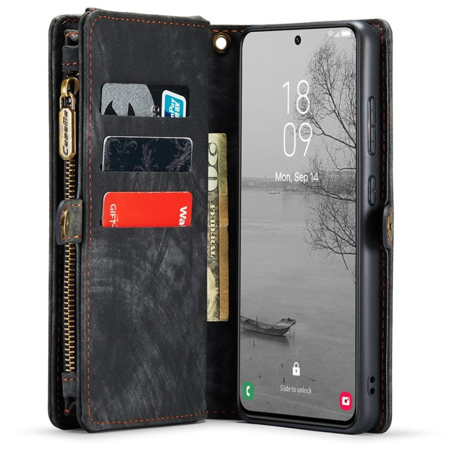 CASEME For Samsung Galaxy S23 Case 2-in-1 Detachable Magnetic Zipper Wallet Vegan Leather Flip Cover