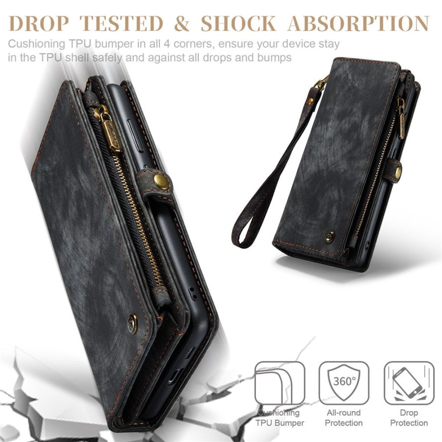 660125545A-8 CASEME For Samsung Galaxy S23+ Case 2-in-1 Detachable Magnetic Zipper Wallet Vegan Leather Flip Cover