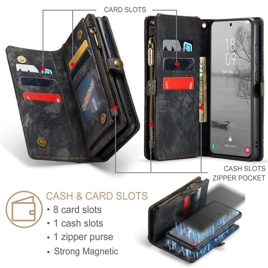 660125545A-9 CASEME For Samsung Galaxy S23+ Case 2-in-1 Detachable Magnetic Zipper Wallet Vegan Leather Flip Cover