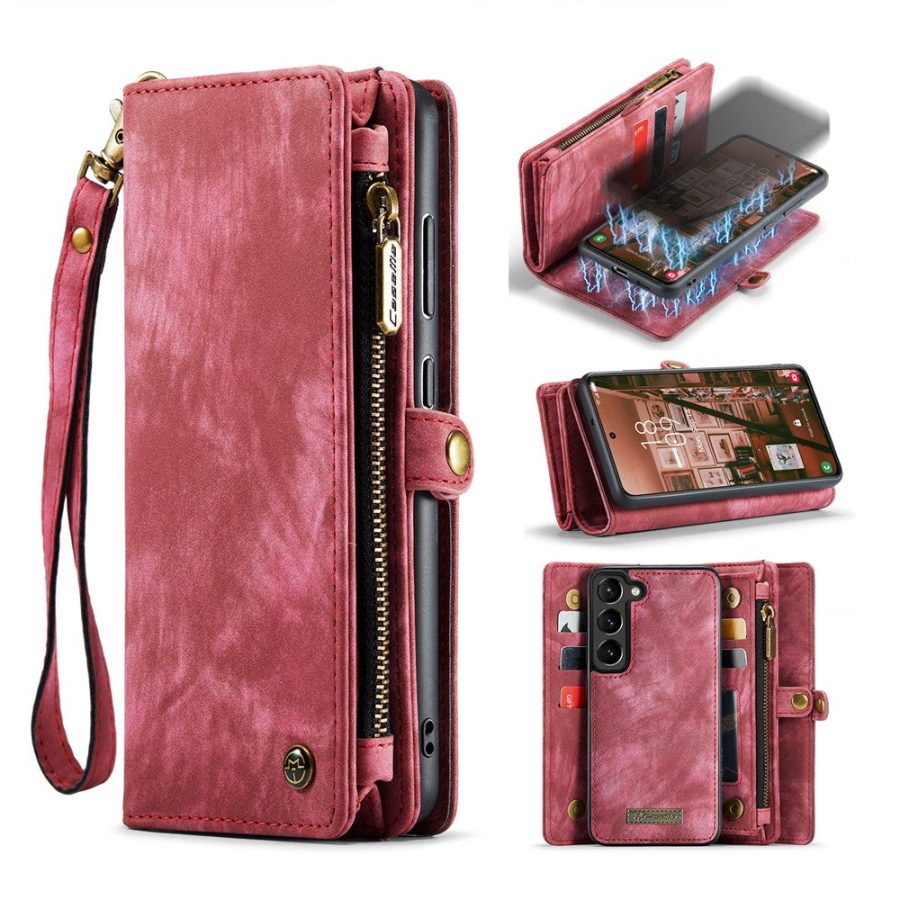 660125545E-1 CASEME For Samsung Galaxy S23+ Case 2-in-1 Detachable Magnetic Zipper Wallet Vegan Leather Flip Cover