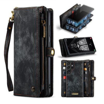 660125546A-1 CASEME For Samsung Galaxy S23 Ultra Case 2-in-1 Detachable Magnetic Zipper Wallet Vegan Leather Flip Cover