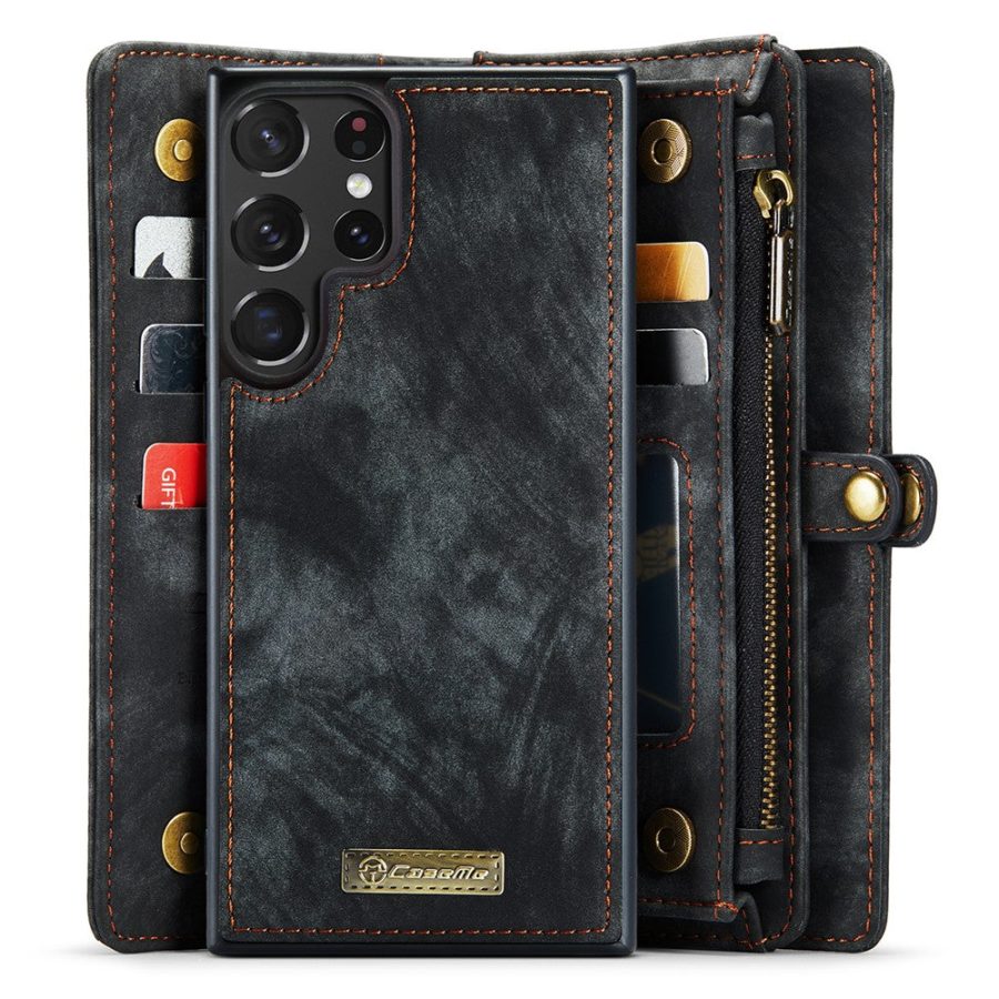 660125546A-11 CASEME For Samsung Galaxy S23 Ultra Case 2-in-1 Detachable Magnetic Zipper Wallet Vegan Leather Flip Cover