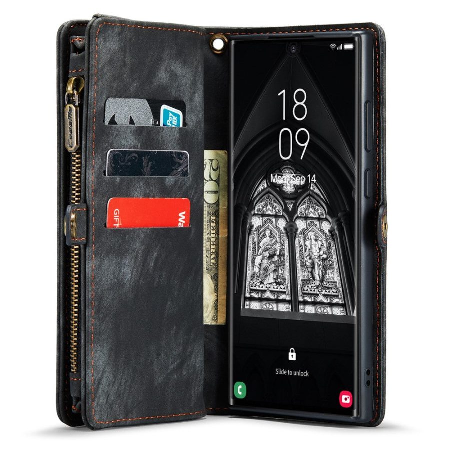 660125546A-2 CASEME For Samsung Galaxy S23 Ultra Case 2-in-1 Detachable Magnetic Zipper Wallet Vegan Leather Flip Cover