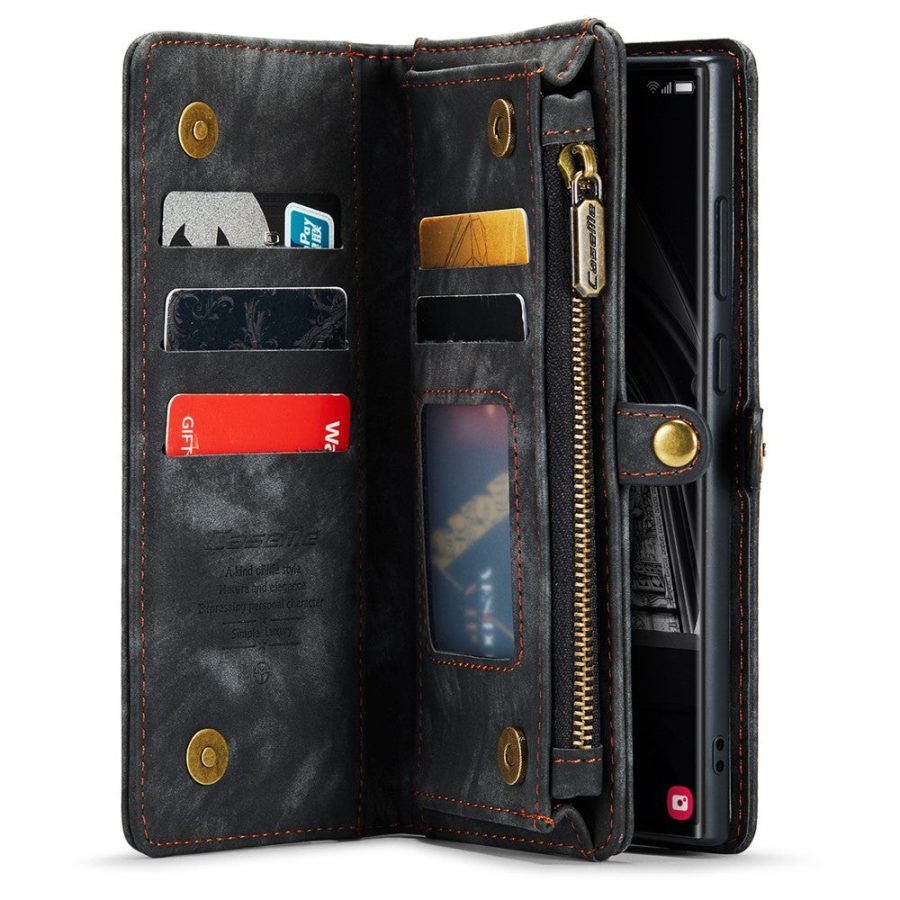 660125546A-5 CASEME For Samsung Galaxy S23 Ultra Case 2-in-1 Detachable Magnetic Zipper Wallet Vegan Leather Flip Cover