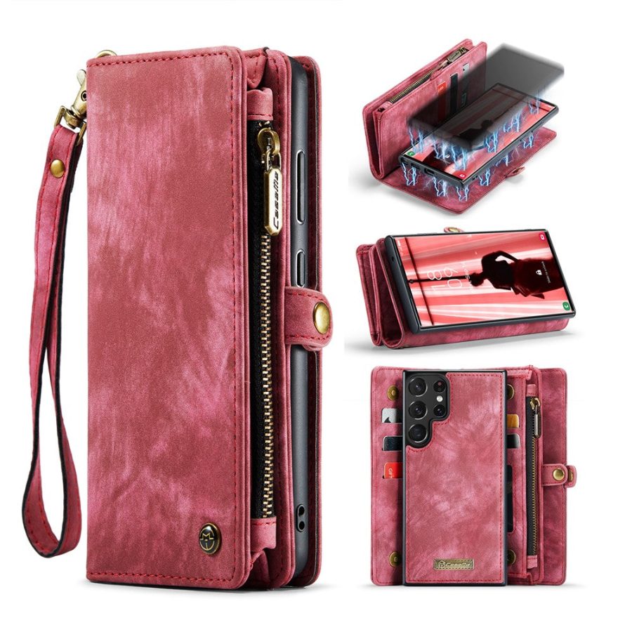 660125546B-1 CASEME For Samsung Galaxy S23 Ultra Case 2-in-1 Detachable Magnetic Zipper Wallet Vegan Leather Flip Cover