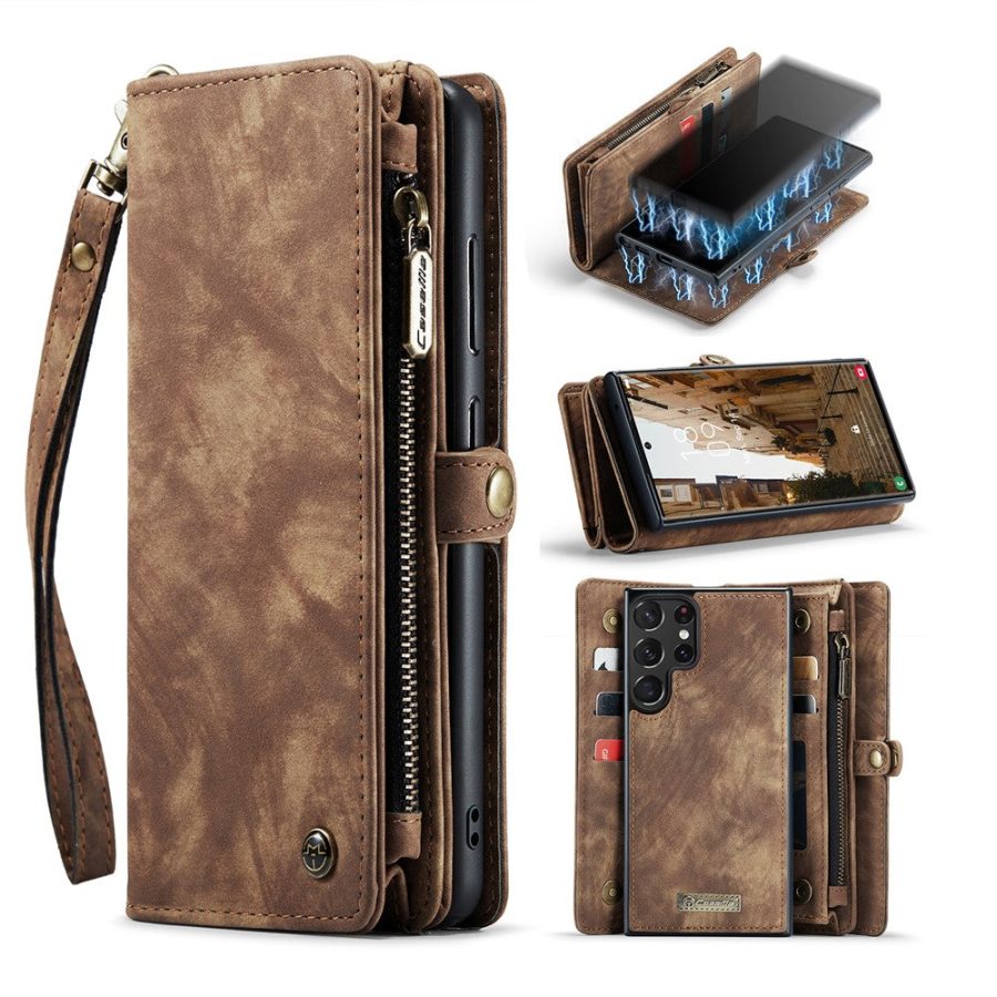 660125546D-1 CASEME For Samsung Galaxy S23 Ultra Case 2-in-1 Detachable Magnetic Zipper Wallet Vegan Leather Flip Cover