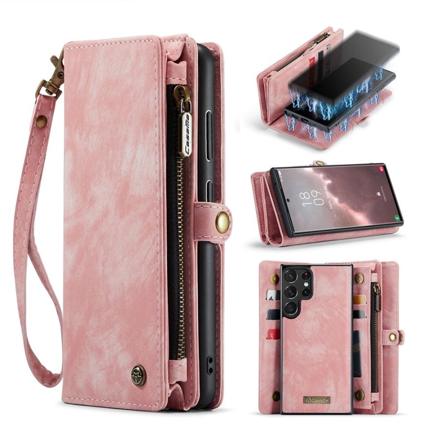 660125546E-1 CASEME For Samsung Galaxy S23 Ultra Case 2-in-1 Detachable Magnetic Zipper Wallet Vegan Leather Flip Cover